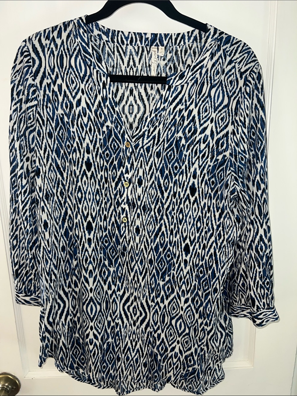 Boho Geometric Ikat Print Tunic Blouse Sz S - Picture 1 of 5